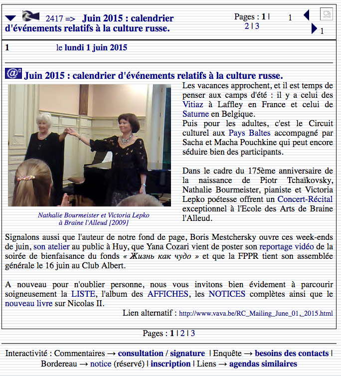 Juin 2015 : calendrier d'événements relatifs à la culture russe.